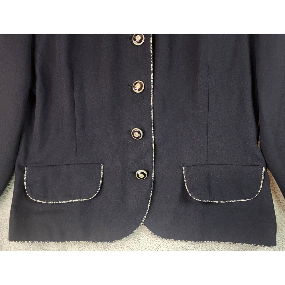 Leslie Fay Blazer Womens 8 Black Button Front Patterned Trim Vintage Jacket - Picture 7 of 12